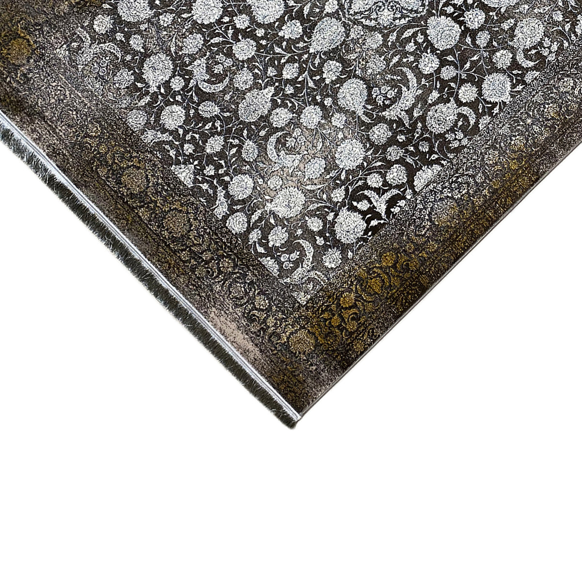 Rug “Eternal Autumn” 170x240 cm, triangular view of a floral pattern in gray, silver & gold