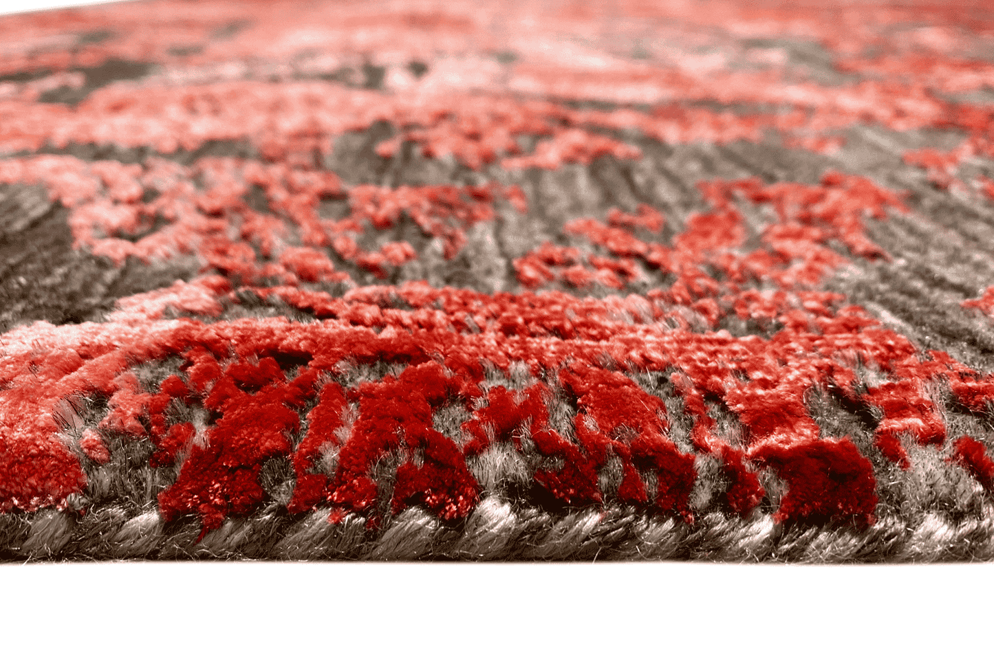 Moderner Roter und Grauer Designer Teppich - Handgefertigt aus Wolle/Viskose, 245x174 cm (8x6 ft) - German Carpet Shop