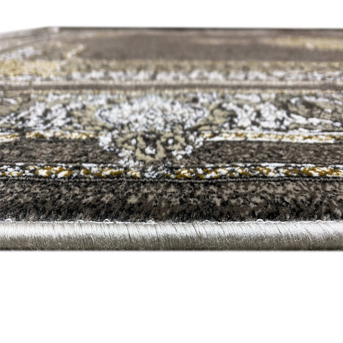 Oriental rug 170x240 cm, light gray fringe trim with gold-patterned edging