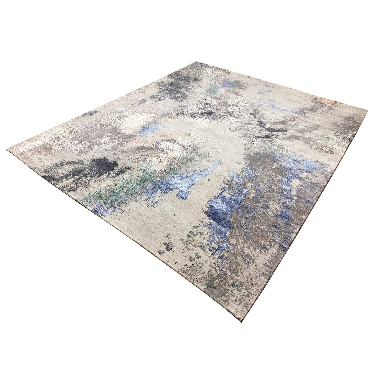 Abstract designer rug with a diagonal pattern, abstract in beige, gray, and blue