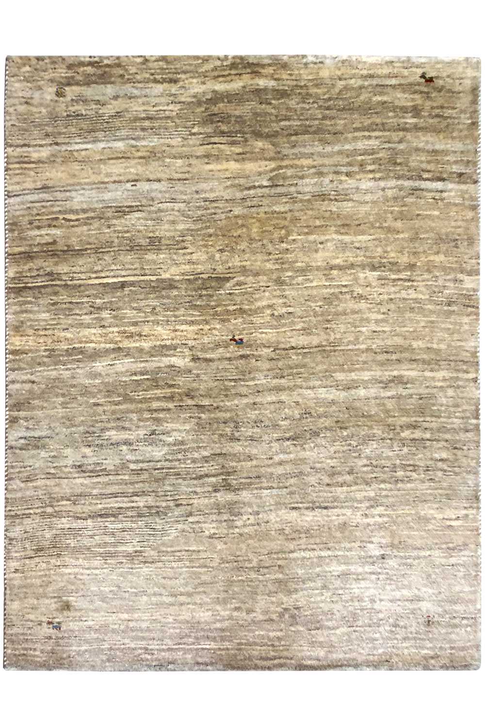 Gabbeh rug front with an even beige texture and fine lines