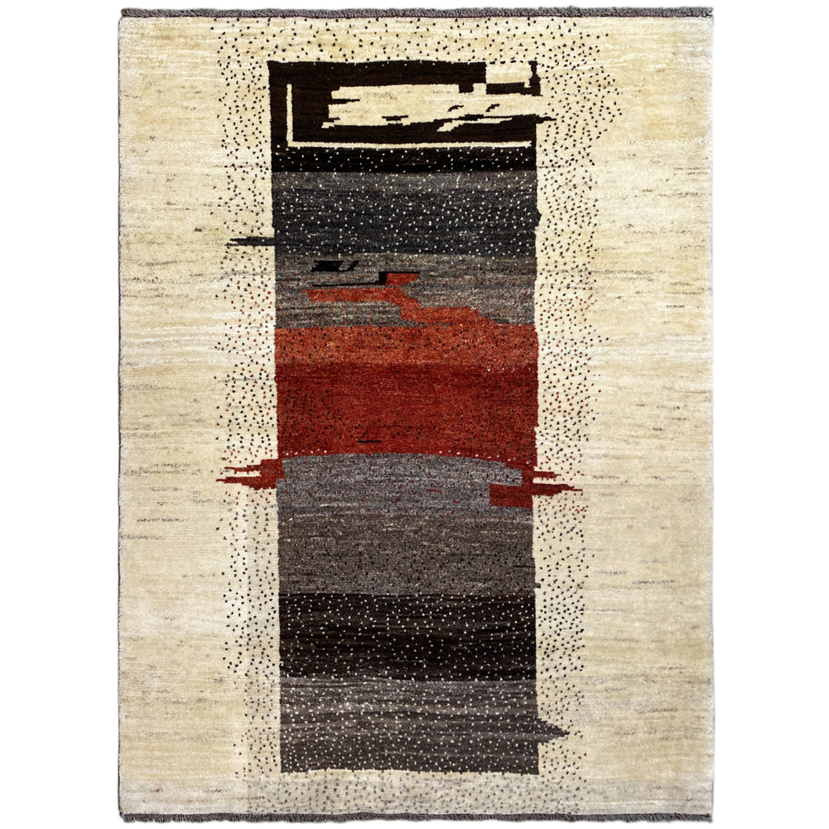 Gabbeh rug 166×115 cm, beige striped pattern with black and red