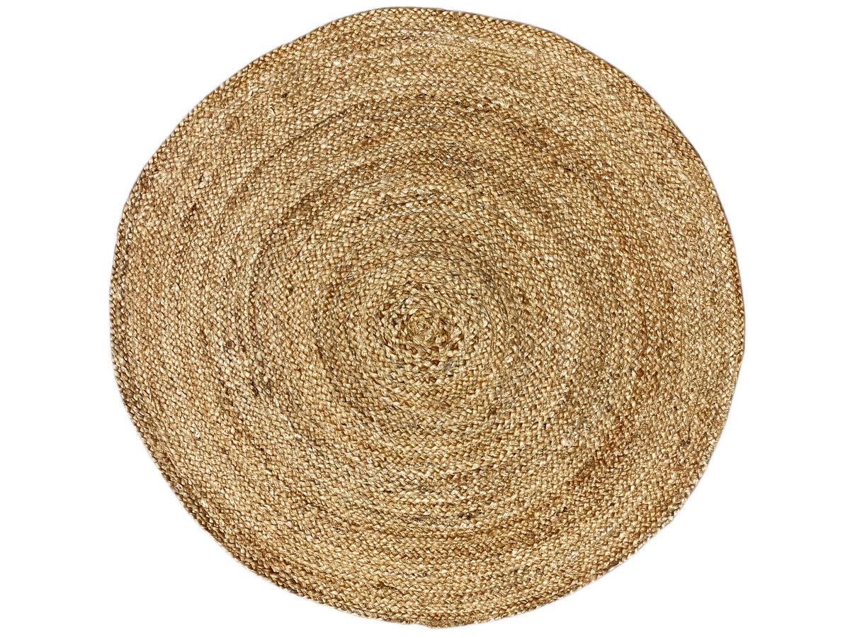 Round jute rug, beige-gold, clearly defined spiral swirl (80×80 cm)