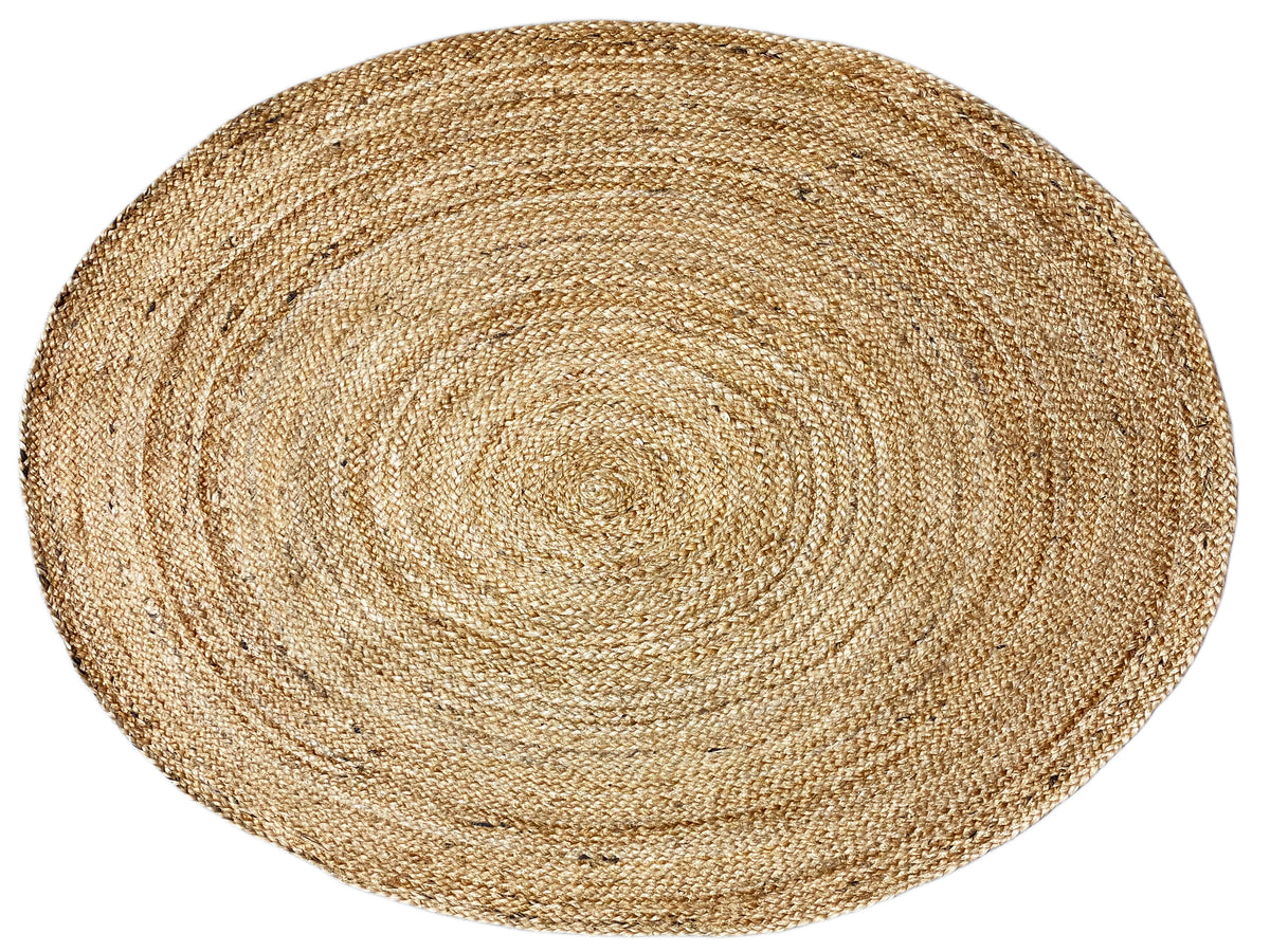 Round jute rug 120x120 cm in natural tones with circular spiral grooves