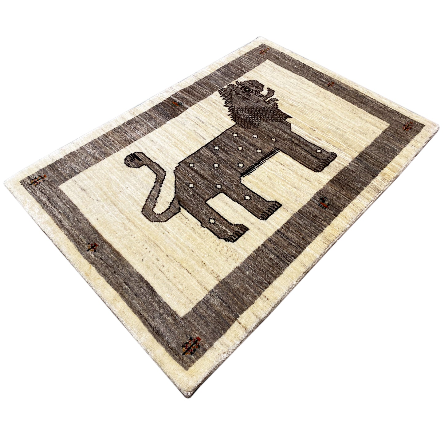 Beiger Gabbeh Teppich Löwe 137x87 cm - German Carpet Shop