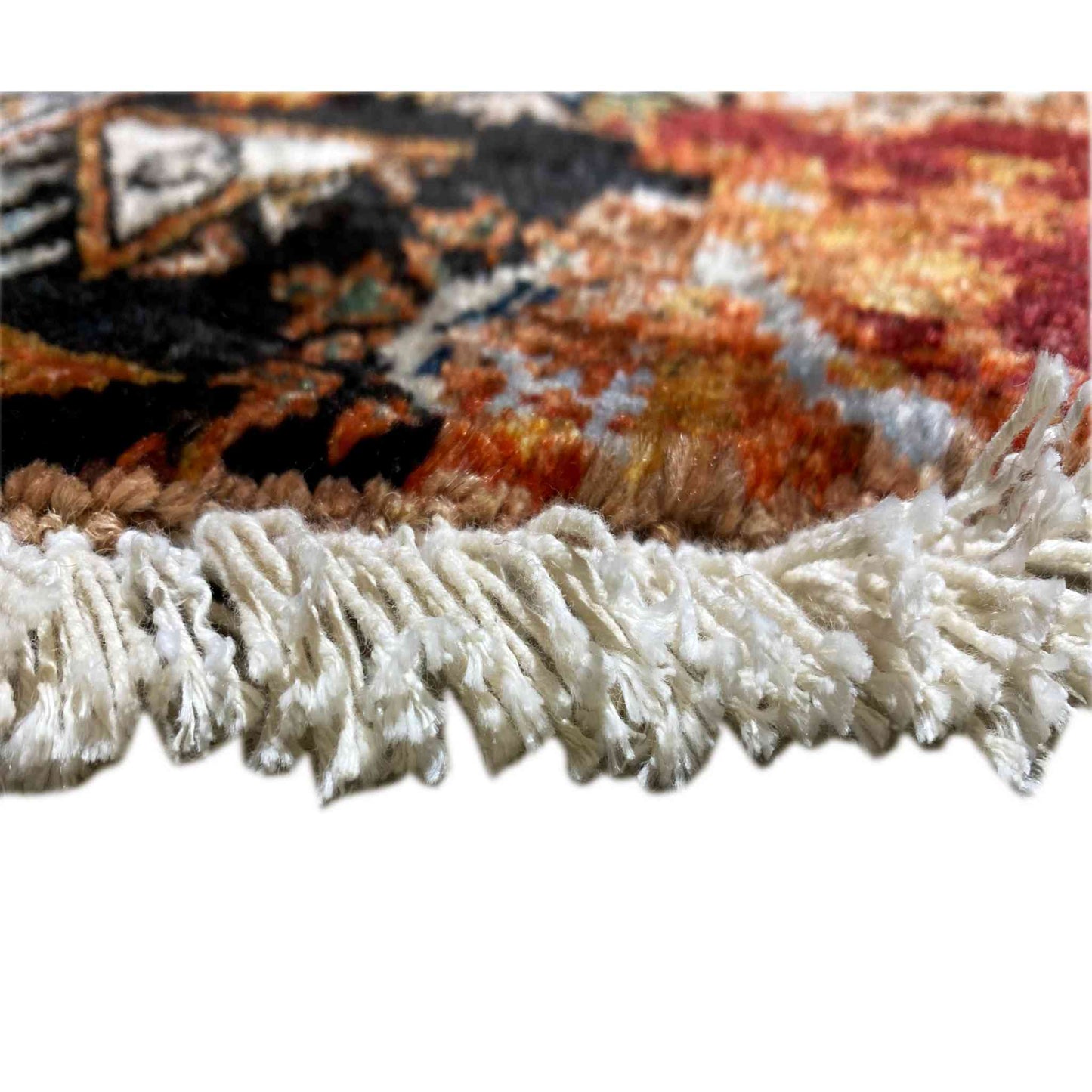 Afghanischer Mamluk Runder Handgeknüpfter Teppich Rot Beige 156x155 cm - German Carpet Shop