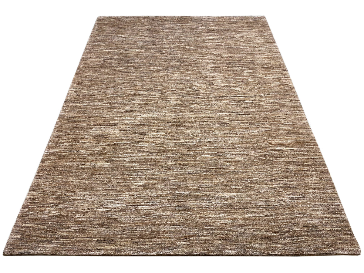 Brown-beige mottled Gabbeh rug, short pile with a fine textured surface
