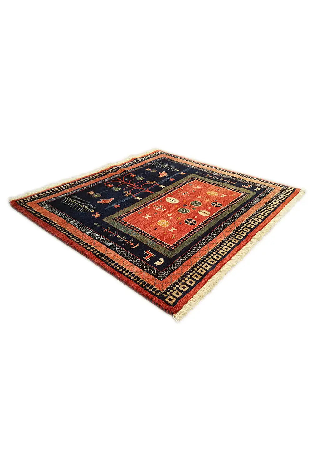 Qashqai exclusive rug 86x95 cm, dark blue with a red central section and decorative border
