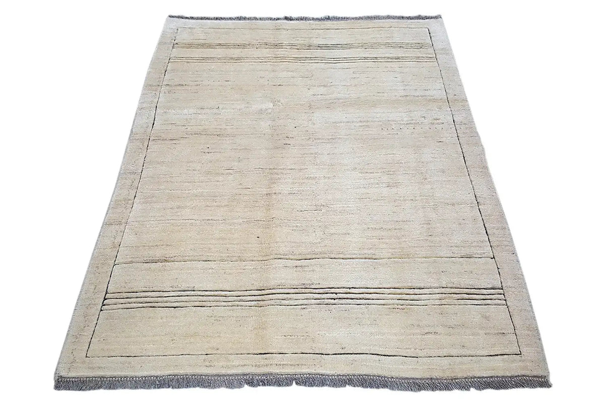 Gabbeh rug 178×132 cm in a beige tone with straight lines and a wide border