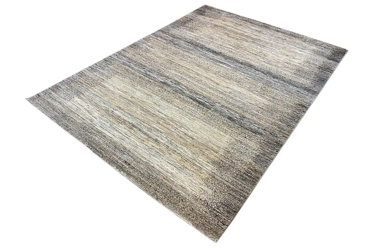Gabbeh Lori rug (240x175 cm) diagonal; subtle stripes in light gray and beige