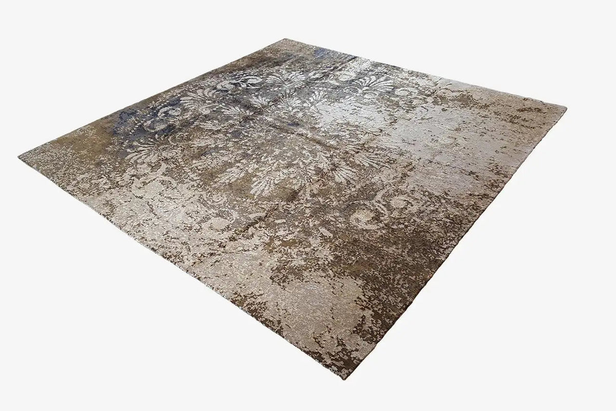 Designer rug Bo Hamsa: beige vintage-patterned rug with a blue accent, rectangular