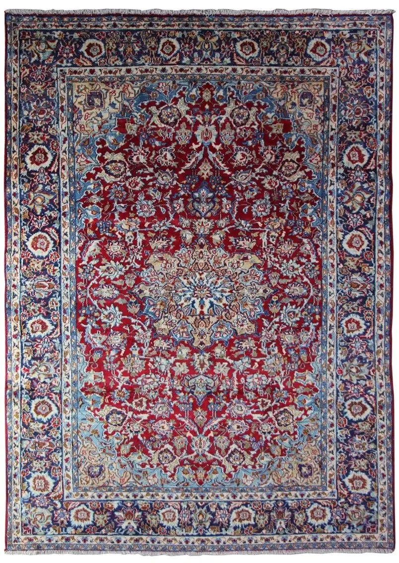 Red-and-blue Oriental rug with an ornamental pattern, rectangular (285x212 cm).