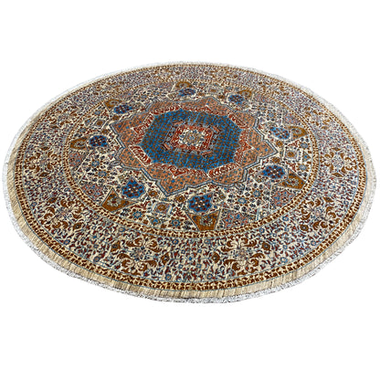 Runder Beiger Mamluk Teppich, 246x246 cm - German Carpet Shop