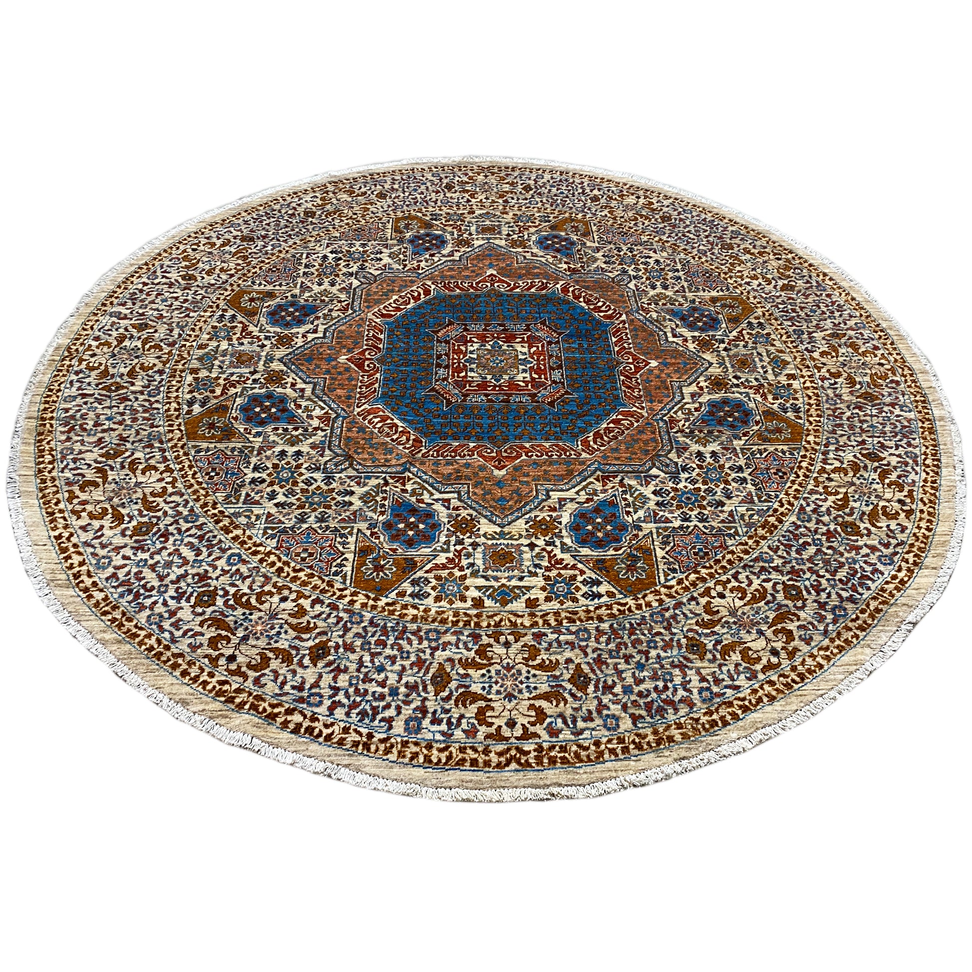 Runder Beiger Mamluk Teppich, 246x246 cm - German Carpet Shop