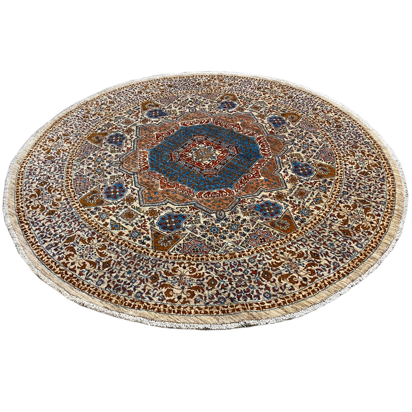 Runder Beiger Mamluk Teppich, 246x246 cm - German Carpet Shop