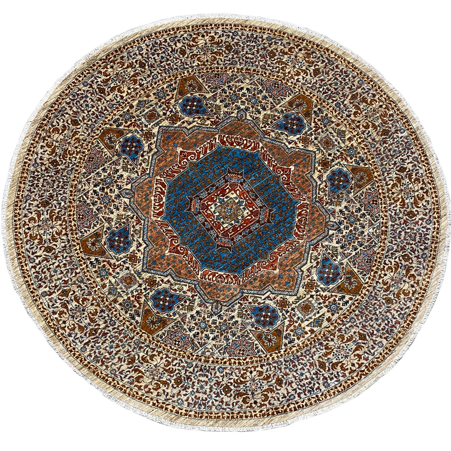 Runder Beiger Mamluk Teppich, 246x246 cm - German Carpet Shop