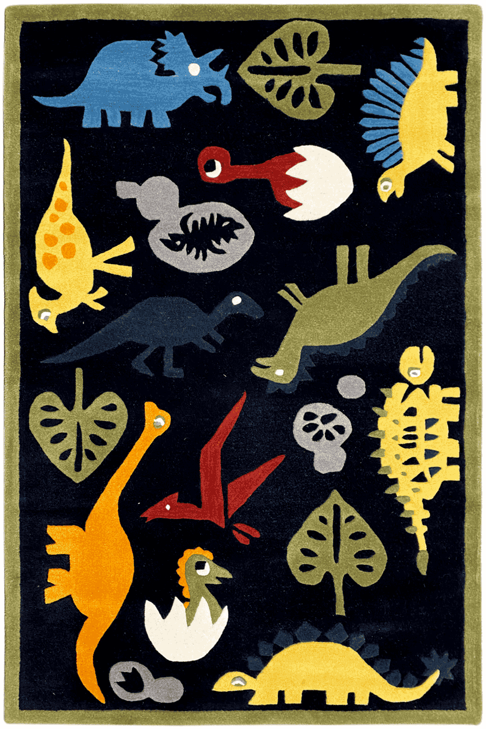 Handgetufteter Dinosaurier-Kinderteppich – Mehrfarbiger Spielzimmer-Teppich mit lustigem Dino-Design – 120x180 cm (4x6 ft) - German Carpet Shop