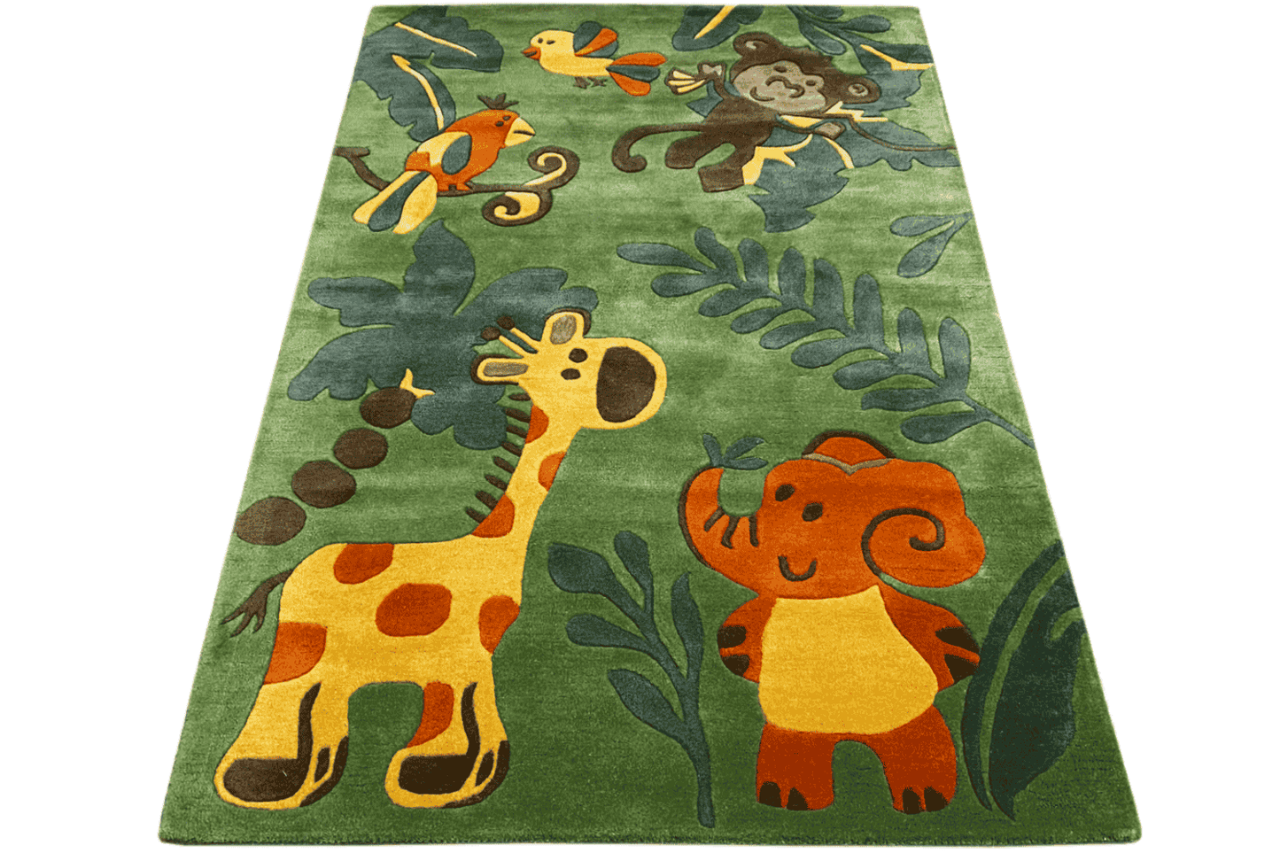 Grüner handgetufteter Kinder-Dschungel-Teppich, 120x180cm (4x6 ft) - German Carpet Shop