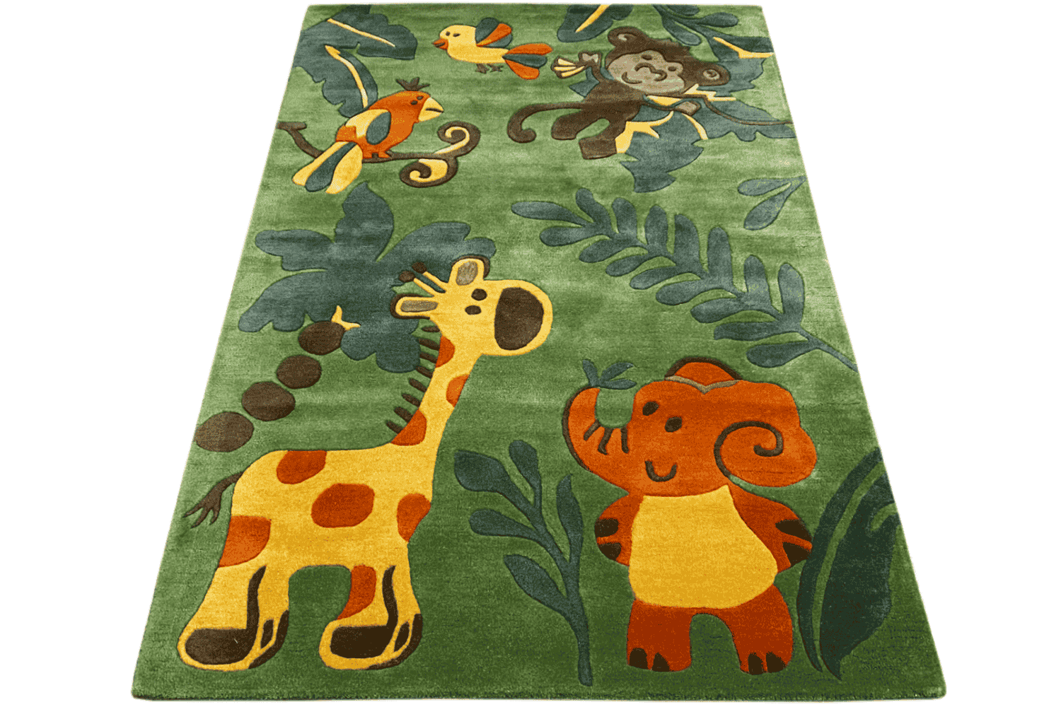 Grüner handgetufteter Kinder-Dschungel-Teppich, 120x180cm (4x6 ft) - German Carpet Shop