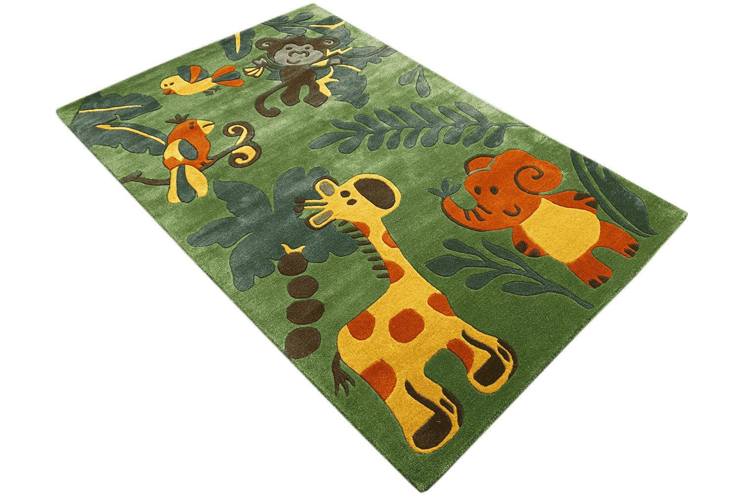 Grüner handgetufteter Kinder-Dschungel-Teppich, 120x180cm (4x6 ft) - German Carpet Shop