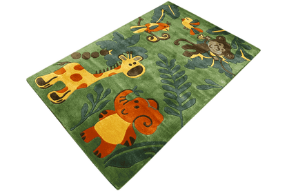 Grüner handgetufteter Kinder-Dschungel-Teppich, 120x180cm (4x6 ft) - German Carpet Shop