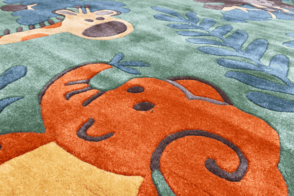 Grüner handgetufteter Kinder-Dschungel-Teppich, 120x180cm (4x6 ft) - German Carpet Shop