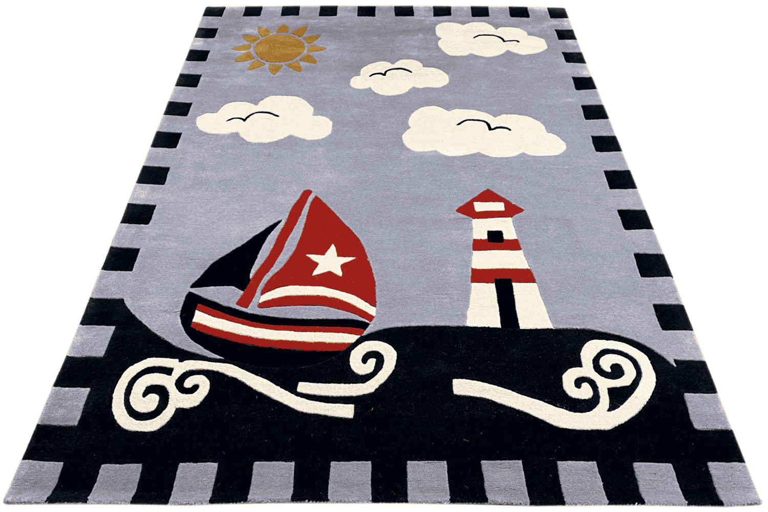Leinen los! Handgetufteter Kinder-Segelboot-Teppich, 170x240cm (5.6x7.9 ft) - German Carpet Shop