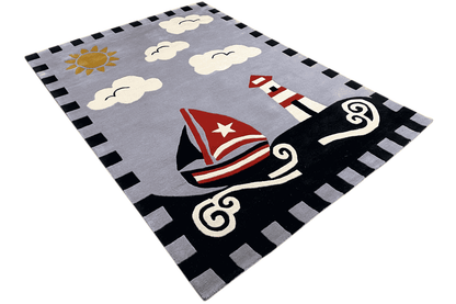 Leinen los! Handgetufteter Kinder-Segelboot-Teppich, 170x240cm (5.6x7.9 ft) - German Carpet Shop