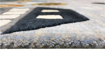 Handgetufteter Wollteppich mit verspieltem Heißluftballon- und Stadtmotiv, 170x240cm (5.6X7.9ft) - German Carpet Shop