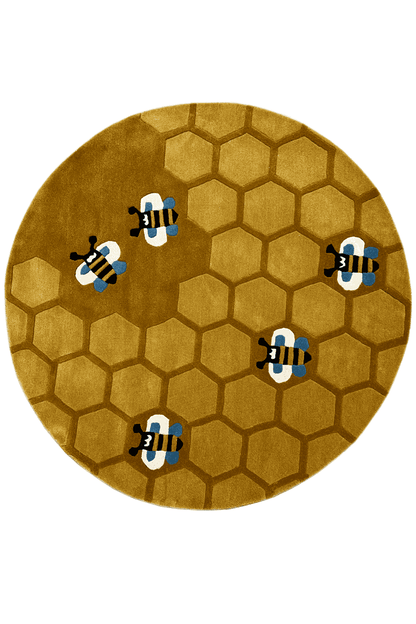 Runder Bienenwaben-Teppich für Kinder - Handgetuftet, 150x150cm (4.9x4.9ft) - German Carpet Shop