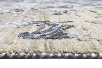 Moderner Beiger und Navy Blauer Designer Teppich - Handgefertigt aus Wolle/Viskose, 304x205 cm (8x10 ft) - German Carpet Shop