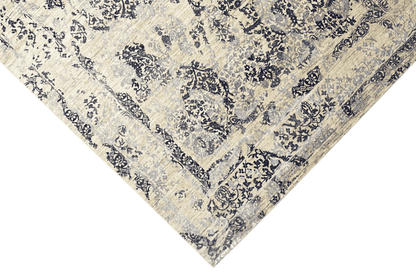 Moderner Beiger und Navy Blauer Designer Teppich - Handgefertigt aus Wolle/Viskose, 304x205 cm (8x10 ft) - German Carpet Shop