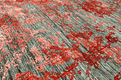 Moderner Roter und Grauer Designer Teppich - Handgefertigt aus Wolle/Viskose, 245x174 cm (8x6 ft) - German Carpet Shop