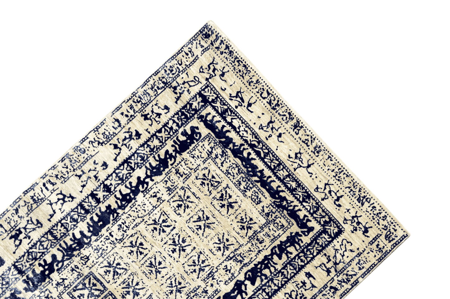 Moderner Beiger und Blauer Designer Teppich - Handgefertigt aus Wolle/Viskose, 235x171 cm (8x5.6 ft) - German Carpet Shop