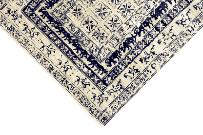 Moderner Beiger und Blauer Designer Teppich - Handgefertigt aus Wolle/Viskose, 235x171 cm (8x5.6 ft) - German Carpet Shop