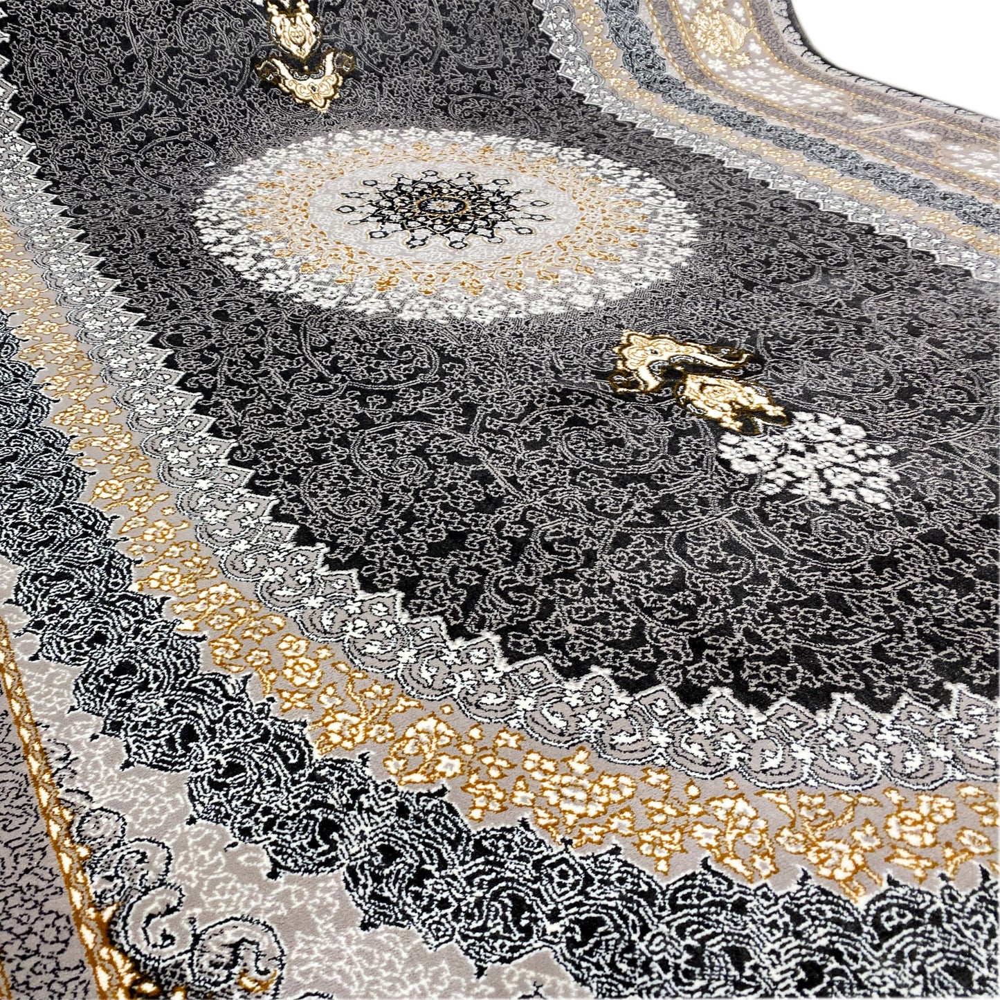 Schwarz-grauer Medaillon-Teppich 160x230cm maschinell hergestellt