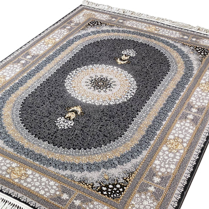 Teppichläufer im Medaillon-Stil in Schwarz-Grau und Creme 160x230cm