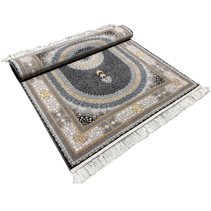 Teppich für Wohnzimmer in Anthrazit-Grau, maschinell hergestellt, klassisches Design