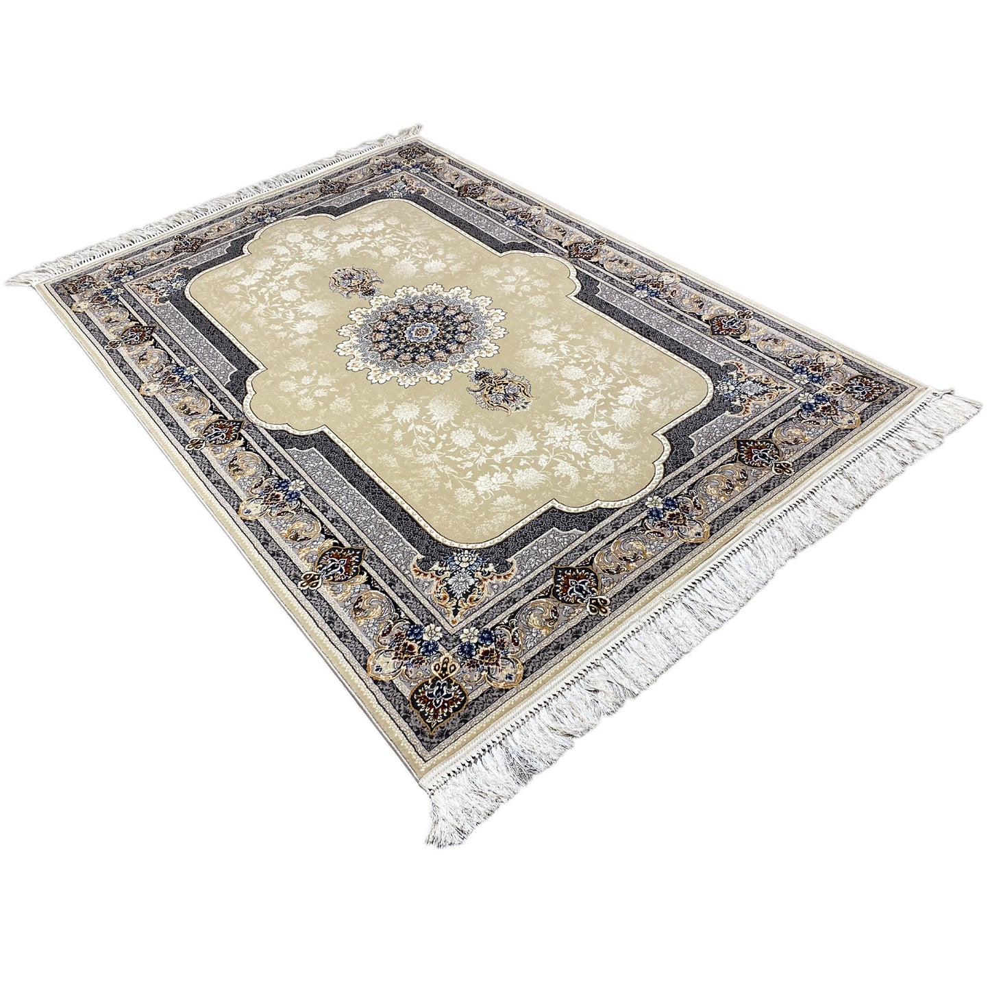 Moderner Deko Teppich Helena mit floralen Ornamenten in Creme-Grau