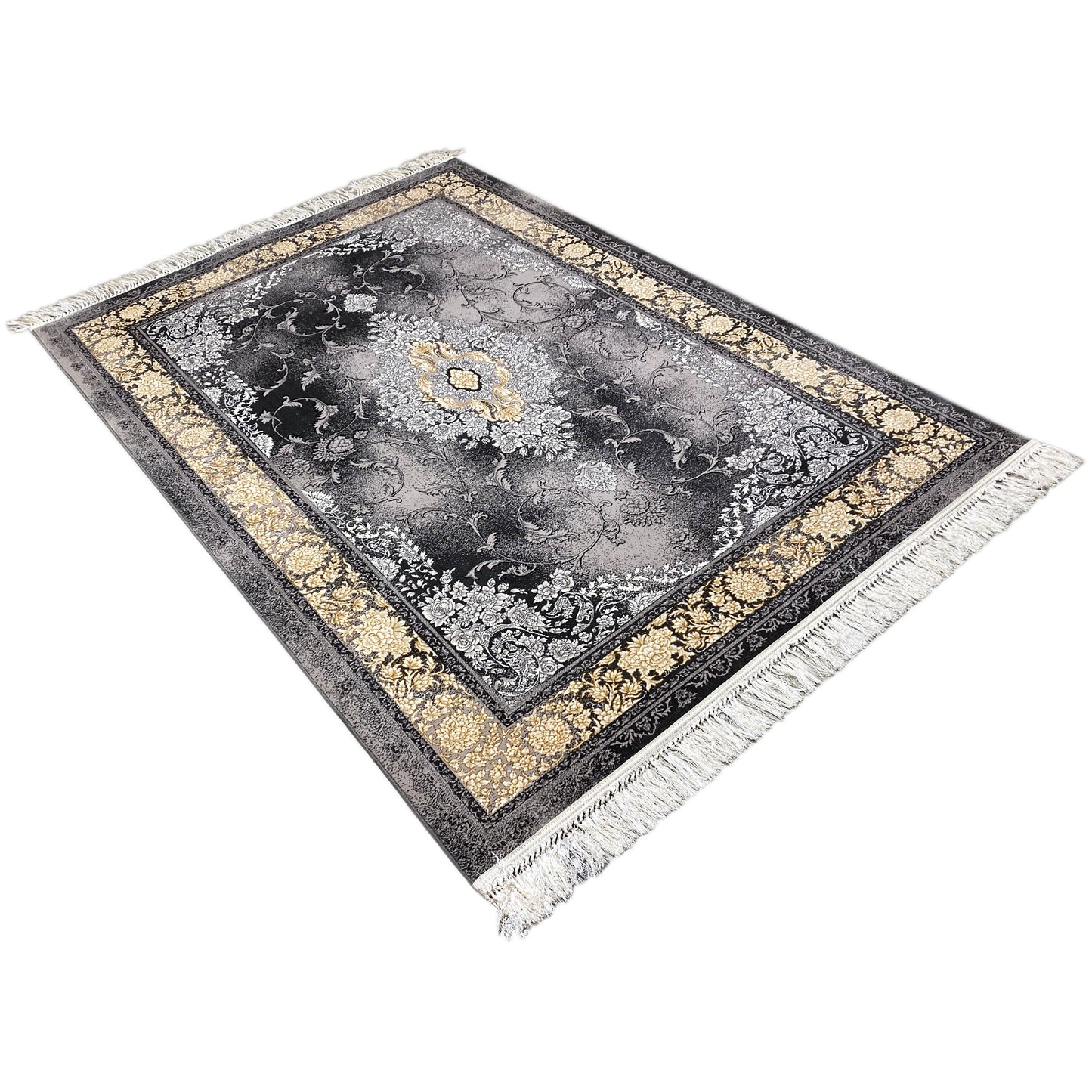 Moderner Deko Teppich Jana mit floralen Ornamenten in Schwarz-Grau