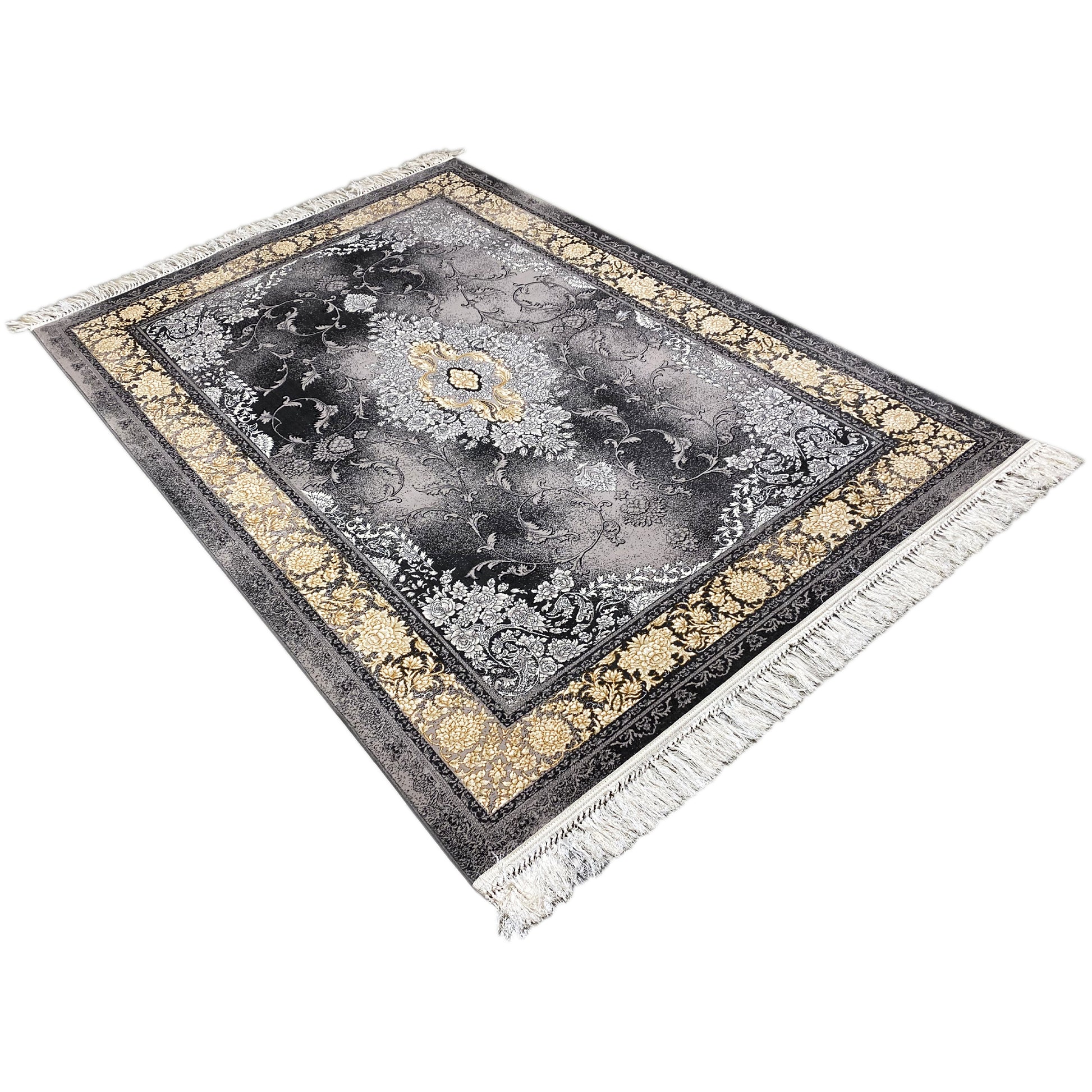 Moderner Deko Teppich Jana mit floralen Ornamenten in Schwarz-Grau