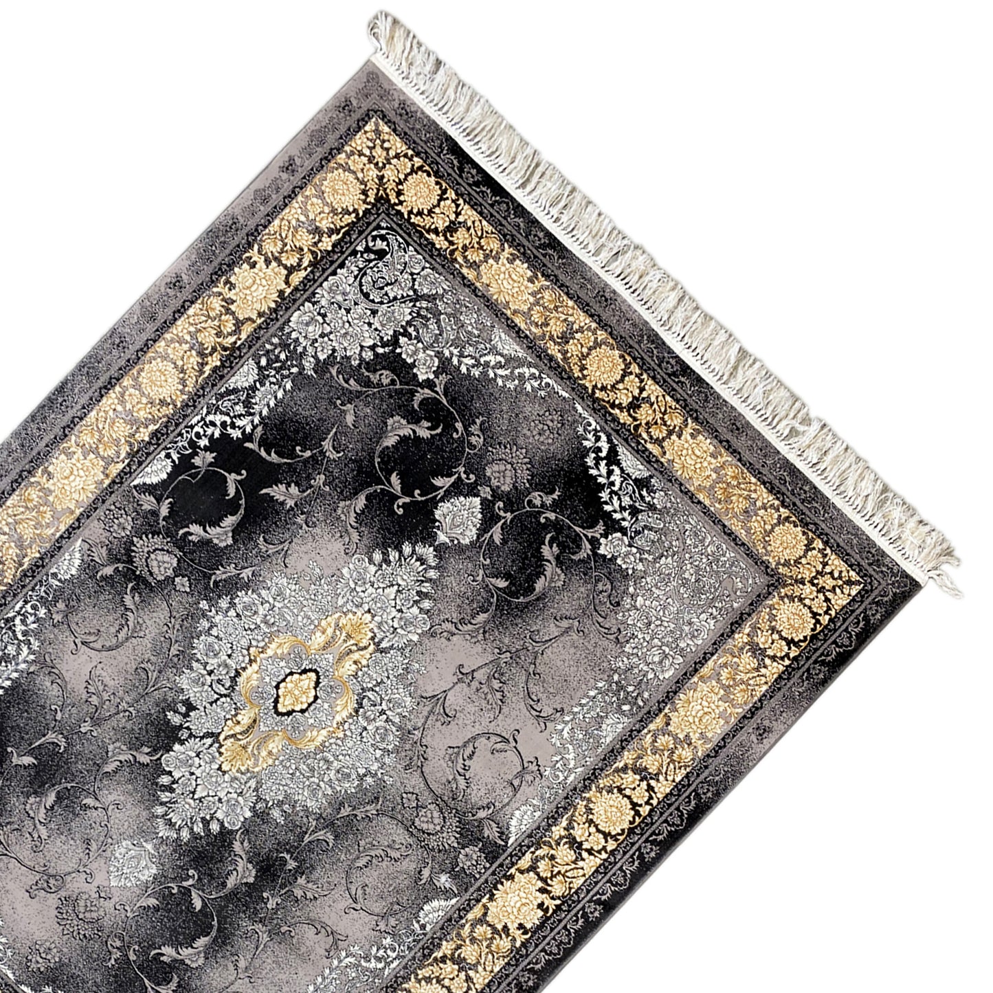 Teppichläufer im Medaillon-Stil in Schwarz-Gold und Grau 160x230cm