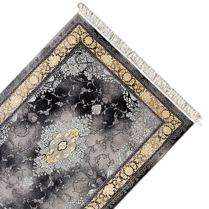 Teppichläufer im Medaillon-Stil in Schwarz-Gold und Grau 160x230cm