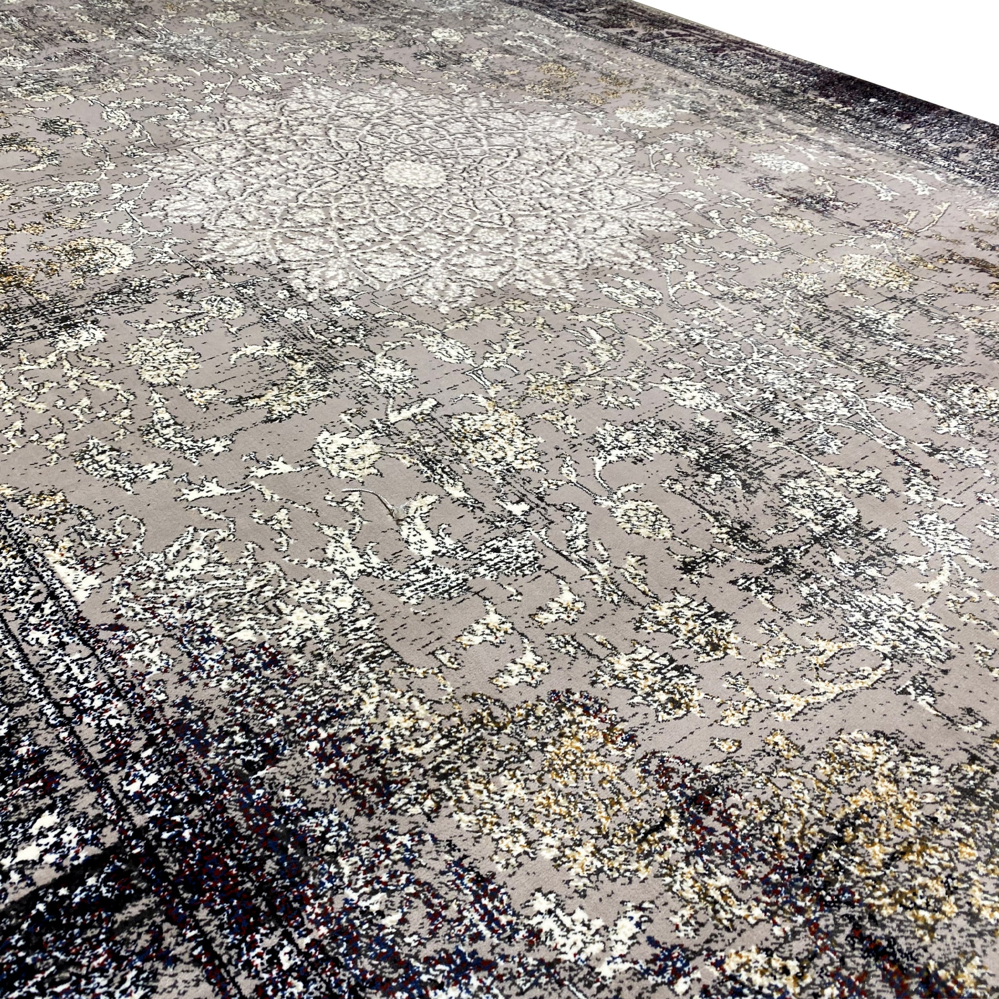 Schwarz-grauer Medaillon-Teppich 160x230cm maschinell hergestellt