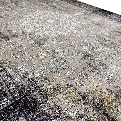 Schwarz-grauer Medaillon-Teppich 160x230cm maschinell hergestellt