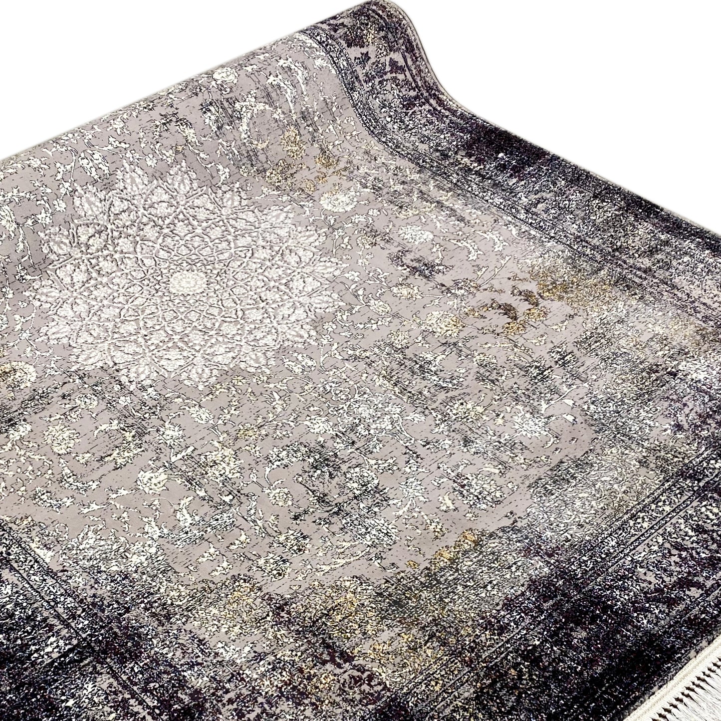 Teppichläufer im Vintage-Medaillon-Stil in Schwarz-Grau und Beige 160x230cm