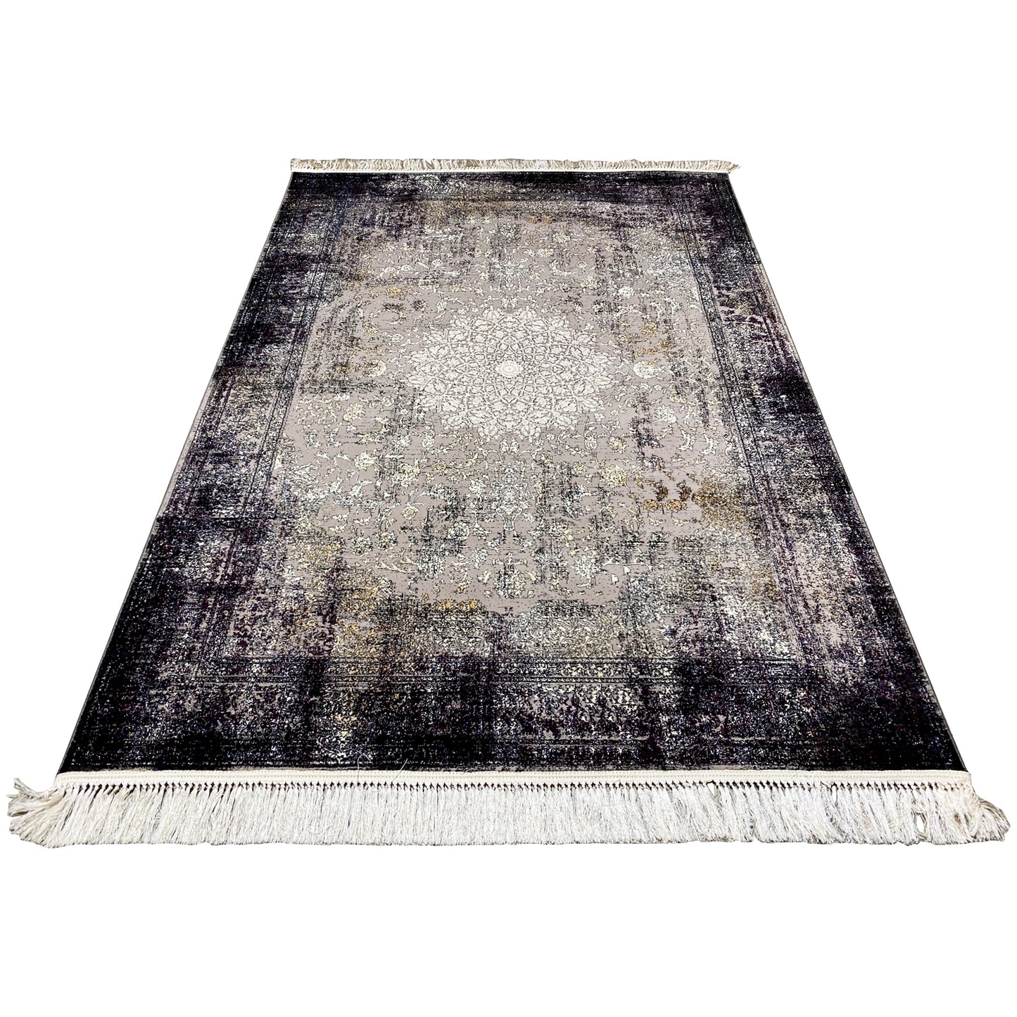 Orientalischer Teppich 160x230cm für Wohnzimmer, strapazierfähig, Schwarz-Grau