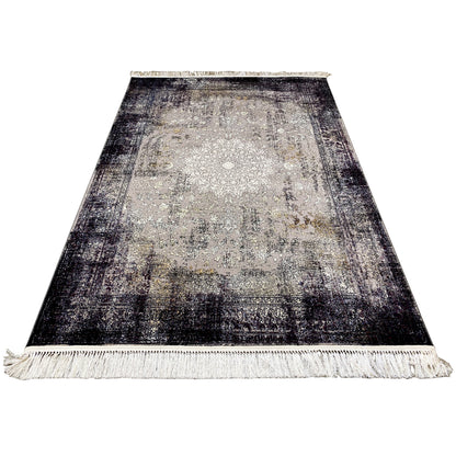 Orientalischer Teppich 160x230cm für Wohnzimmer, strapazierfähig, Schwarz-Grau