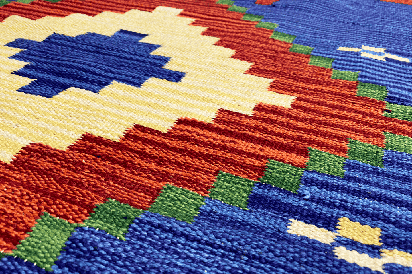 Handgewebter Wollen Kelim Dhurrie Läufer - 250x80cm (8.2x2.6ft) - Geometrisches Indisches Design - German Carpet Shop