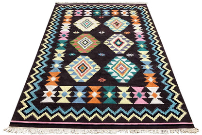Handgewebter Wollen Kelim Dhurrie Teppich - 240x170cm (8x6ft) - Intrikates Tribal-Muster - German Carpet Shop